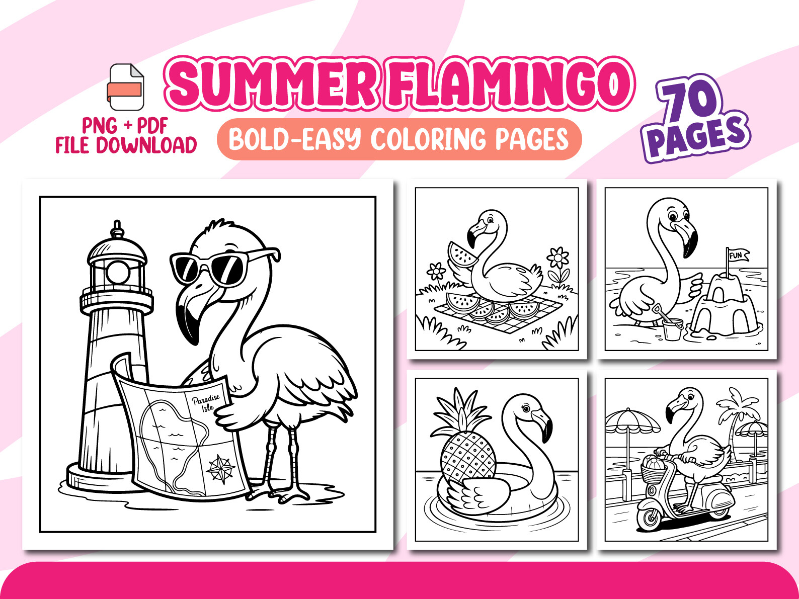 Summer Flamingo Coloring Pages for Kids