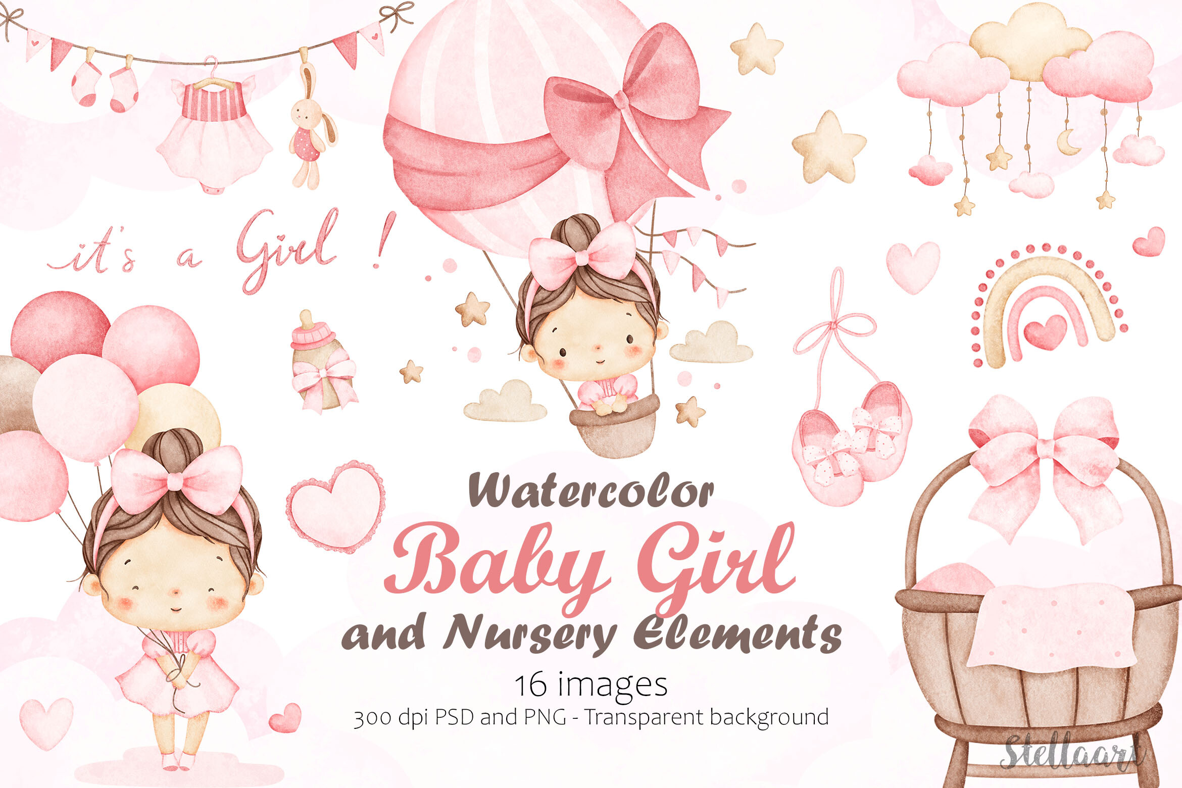 Watercolor Baby Girl and Nursery Element - photo 1