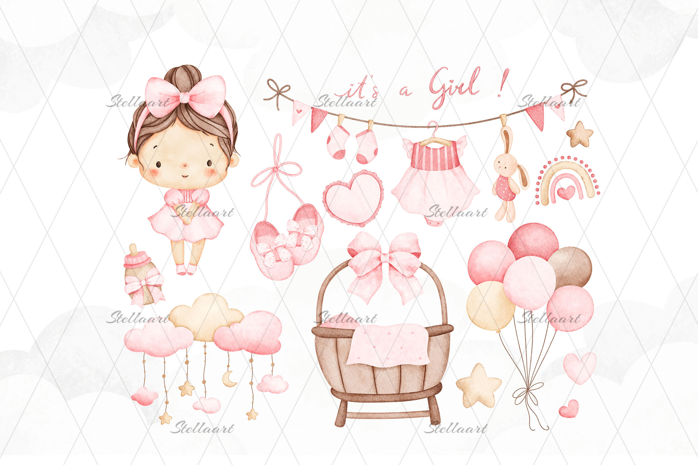 Watercolor Baby Girl and Nursery Element - photo 2