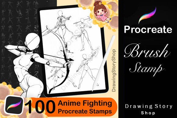 100 Procreate Anime Fighting Stamps