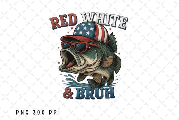 Bass Fish Red White and Bruh 4th of July Gráfico Ilustraciones Imprimibles Por Flora Co Studio