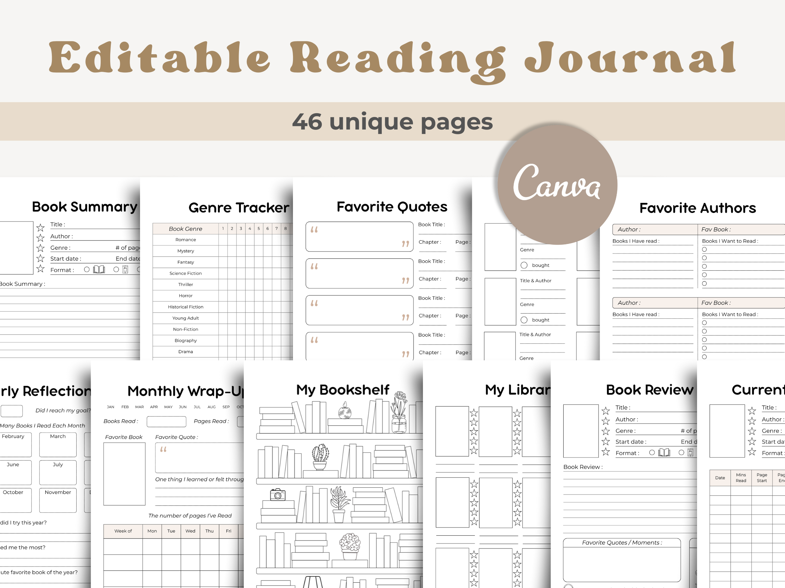 Canva Reading Journal Editable Template