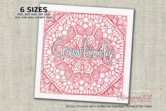Creativity Word Redwork Embroidery