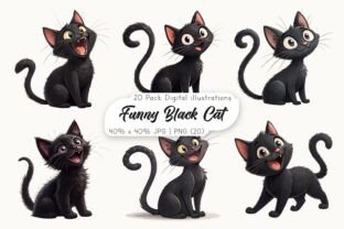 Watercolor Funny Black Cat Clipart Graphic by Design Point · Creative ...