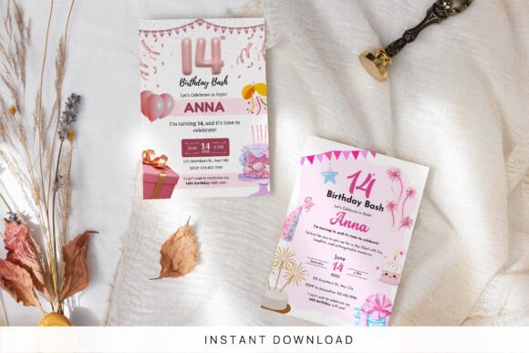 14th Birthday Invitation Canva Template