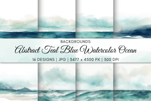Abstract Teal Blue Watercolor Ocean BG