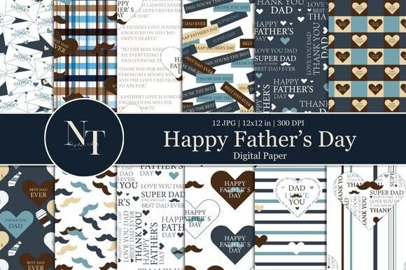 Blue Brown Fathers Day Digital Paper Graphic Patterns By Nam Tiwa