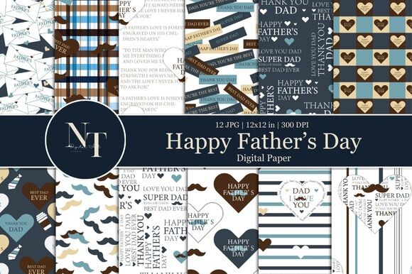 Blue Brown Fathers Day Digital Paper Graphic by Nam Tiwa · Creative Fabrica