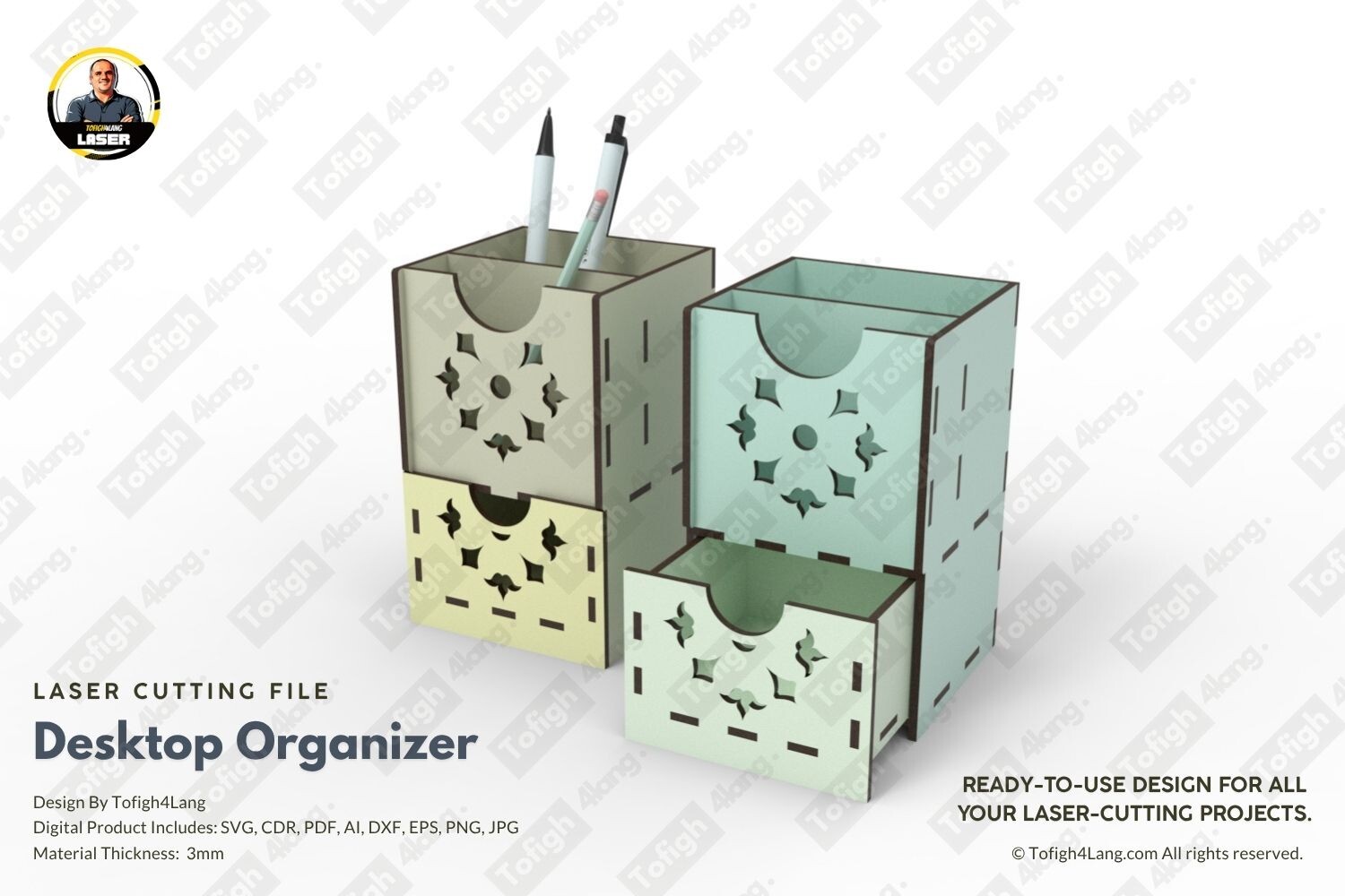Elegant Desktop Organizer Laser Cut File · Creative Fabrica