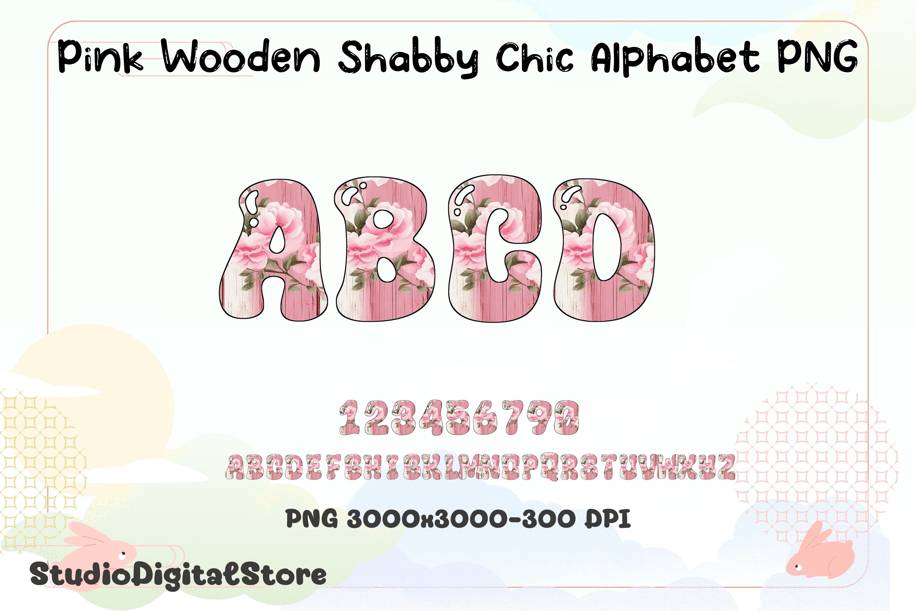Pink Wooden Shabby Chic Alphabet PNG Graphic by StudioDigitalStore ...