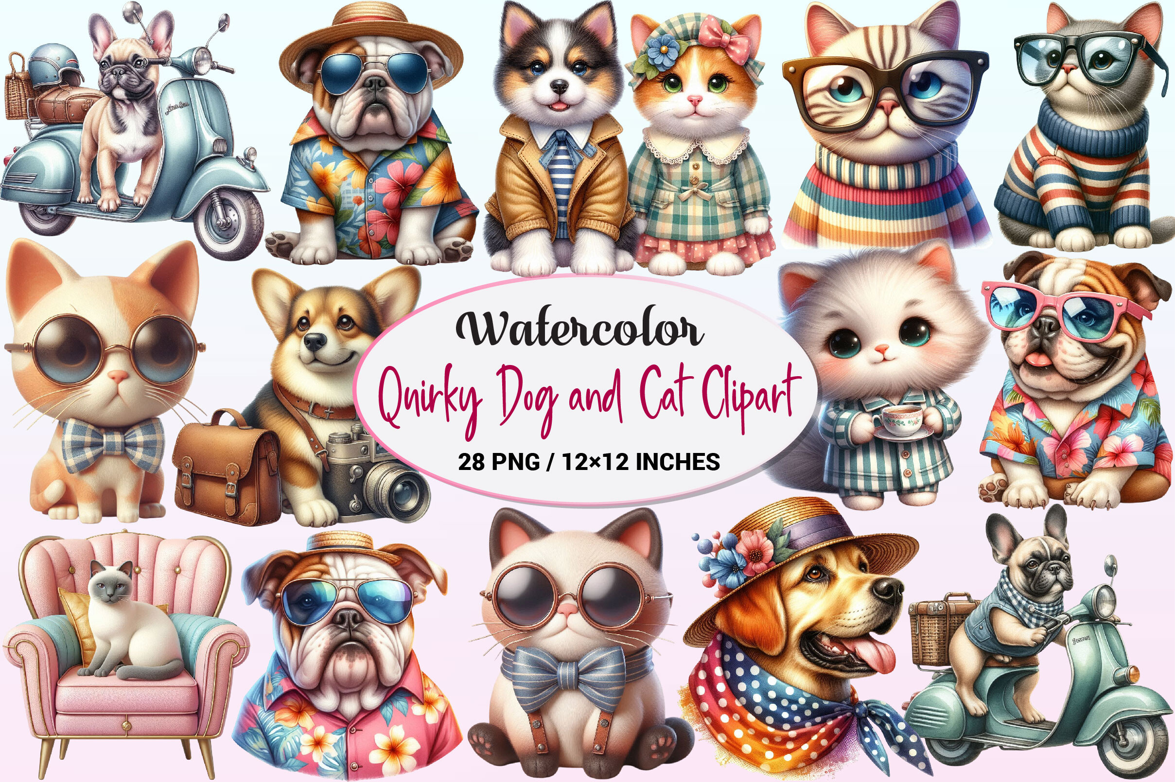Quirky Dog and Cat Clipart Graphic by CitraGraphics · Creative Fabrica