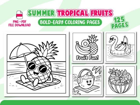 Summer Tropical Fruits Coloring Pages