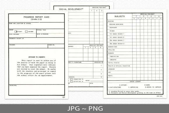 Vintage School Report Card Pages, PNG