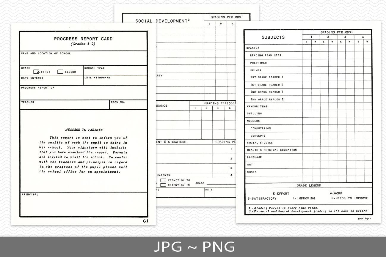 Vintage School Report Card Pages, PNG
