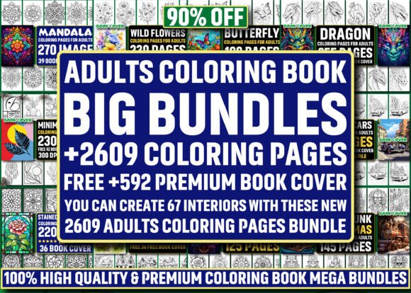 2609 ADULTS COLORING PAGES MEGA BUNDLE