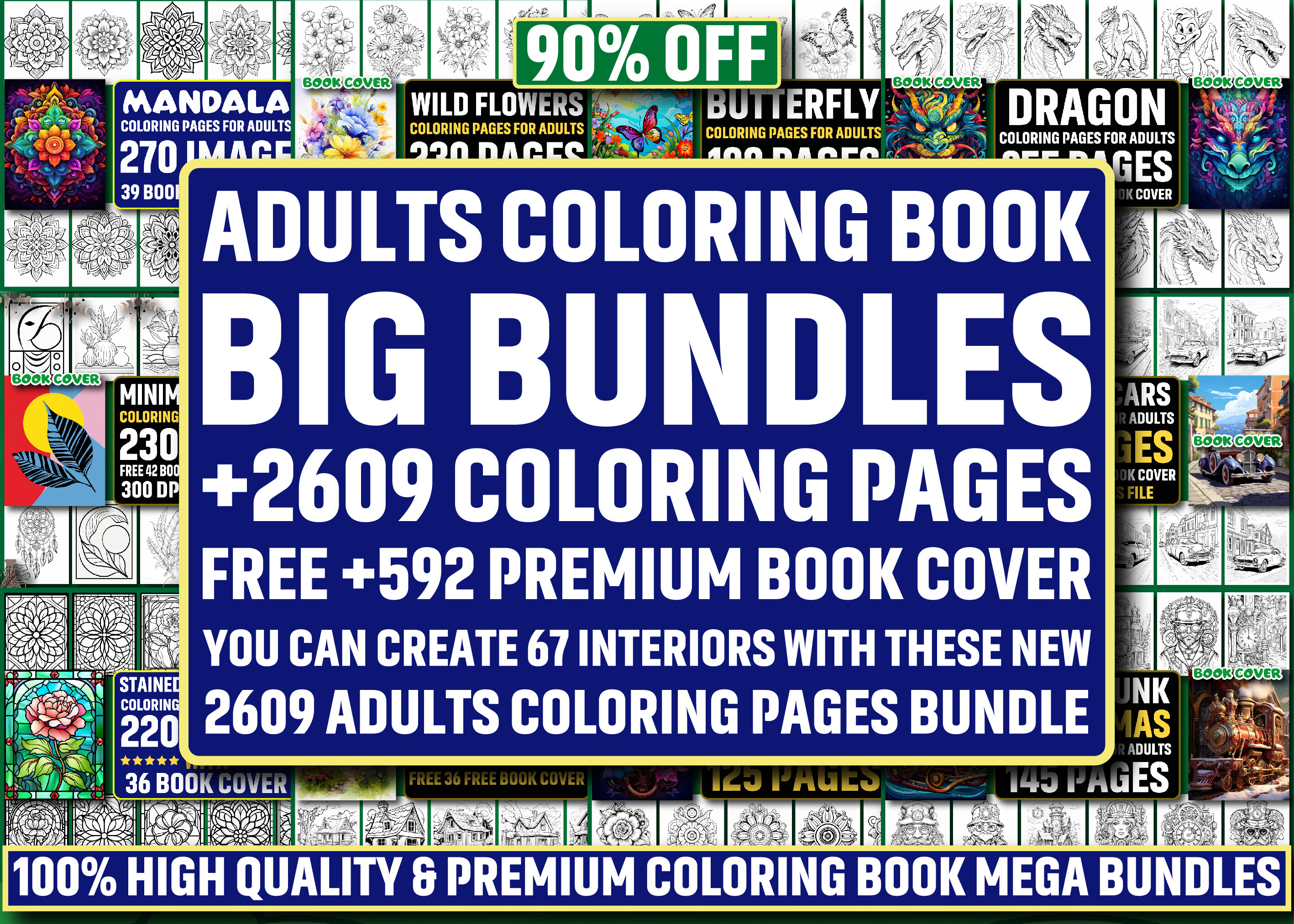 2609 ADULTS COLORING PAGES MEGA BUNDLE