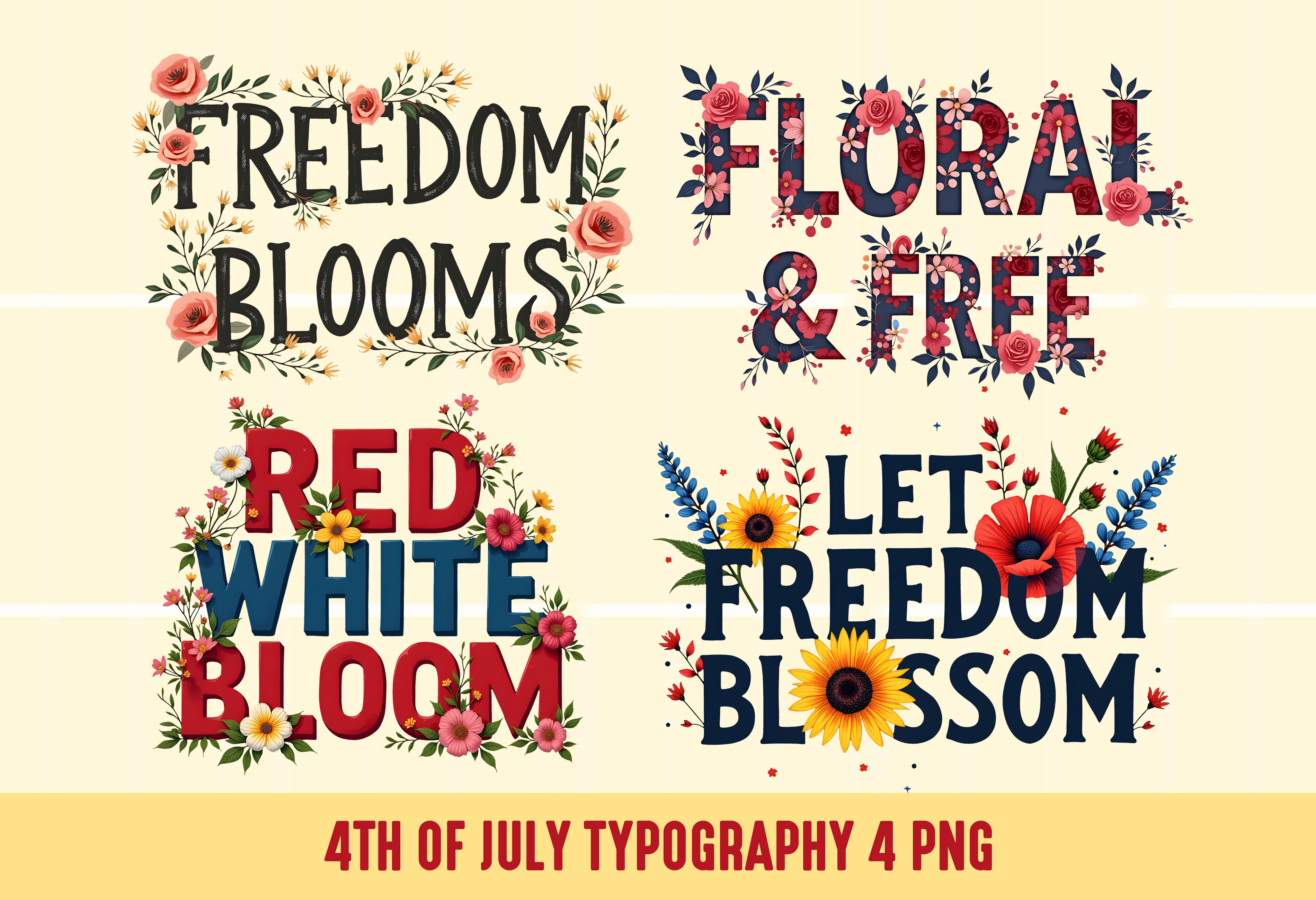 4th of July Floral Typography PNG Graphic by LUXURY T-SHIRT STORE ...