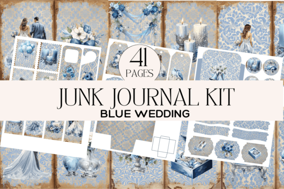 Blue Wedding Junk Journal Kit Graphic Print Templates By PaperiePrintsCo