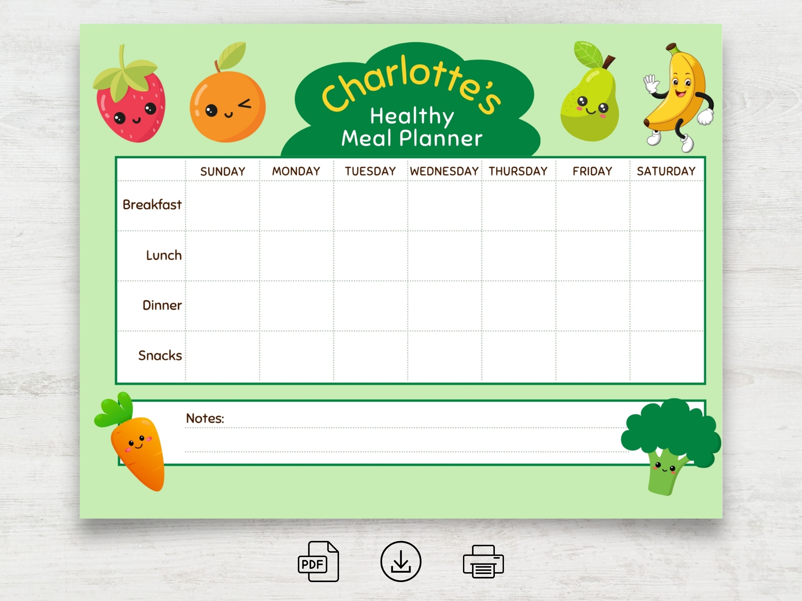 Colorful Cute Kids Meal Planner