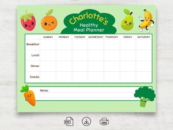 Colorful Cute Kids Meal Planner