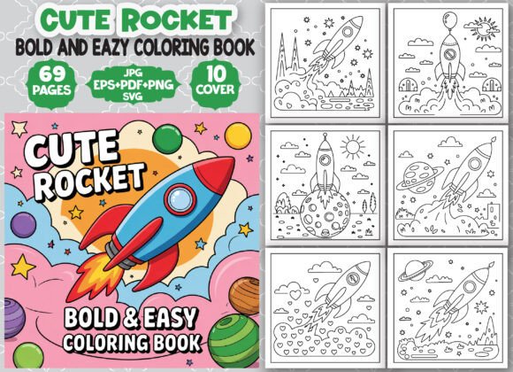 Cute Rocket Bold and Easy Coloring Book