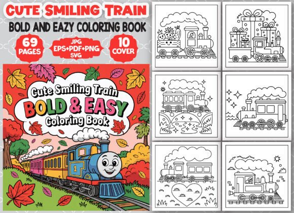 Cute Smiling Train Coloring Book Pages