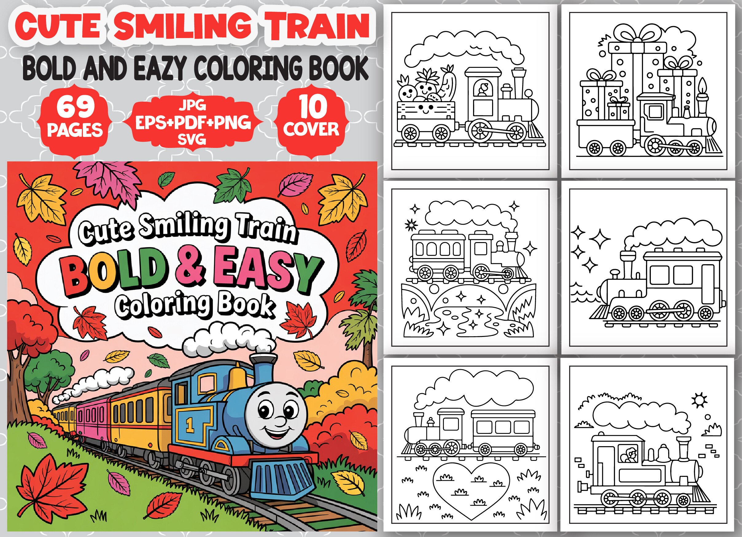 Cute Smiling Train Coloring Book Pages