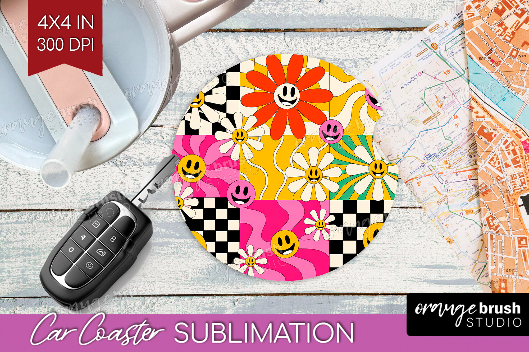 Groovy Car Coaster PNG Sublimation
