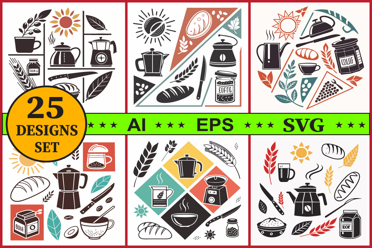 Kitchen Item and Food Icons Vector Set Graphic by rangita store ...