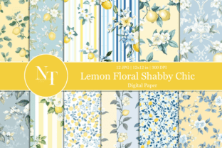 Lemon Floral Shabby Chic Digital Paper Graphic by Nam Tiwa · Creative ...