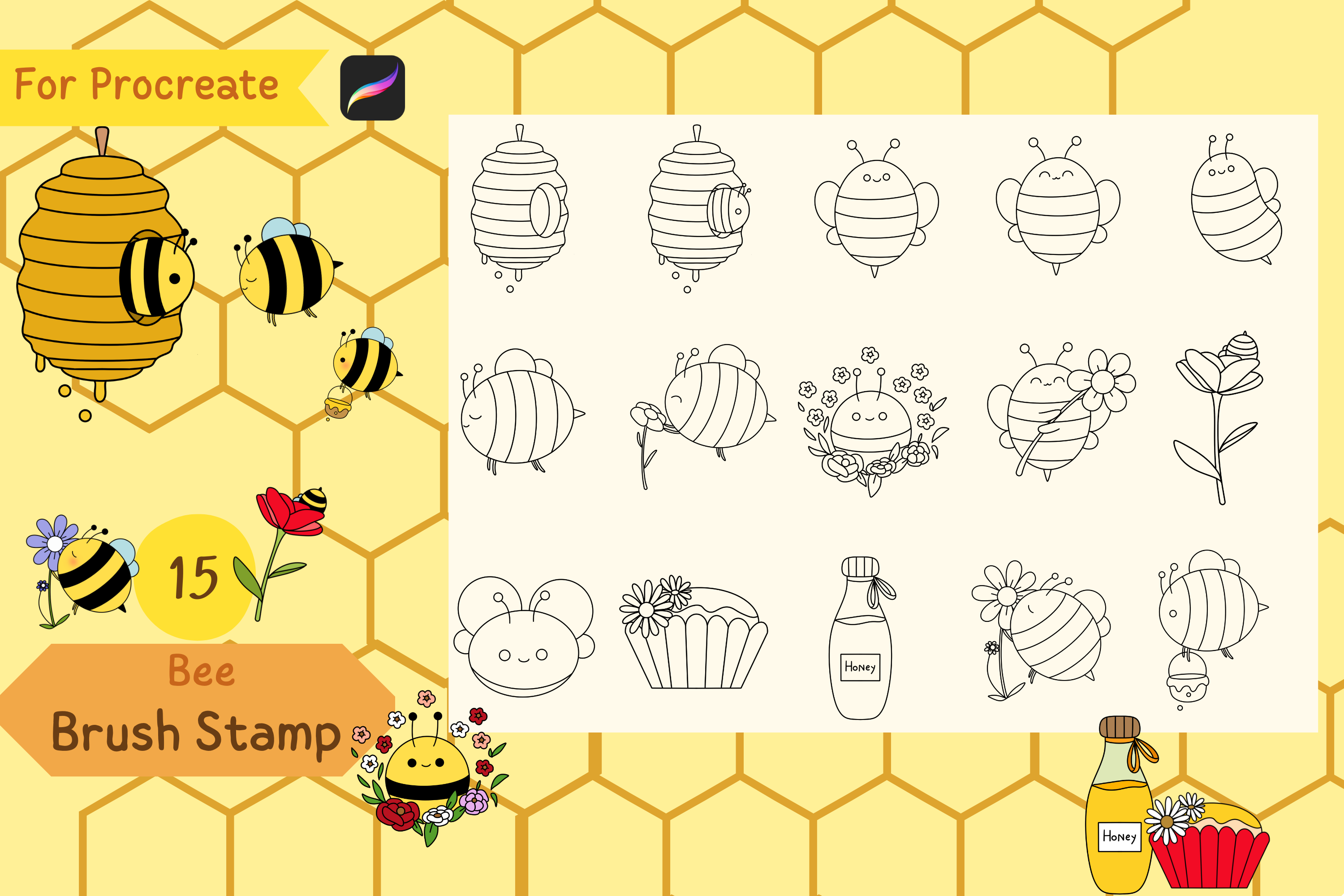 Procreate Brush Stamp Bee Graphic by iJStudio · Creative Fabrica