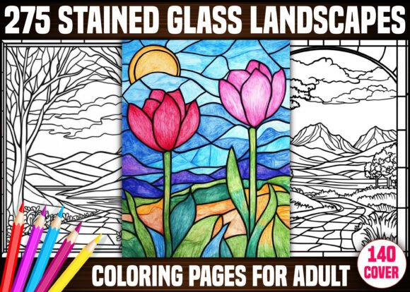 Stained Glass Landscapes Coloring Pages
