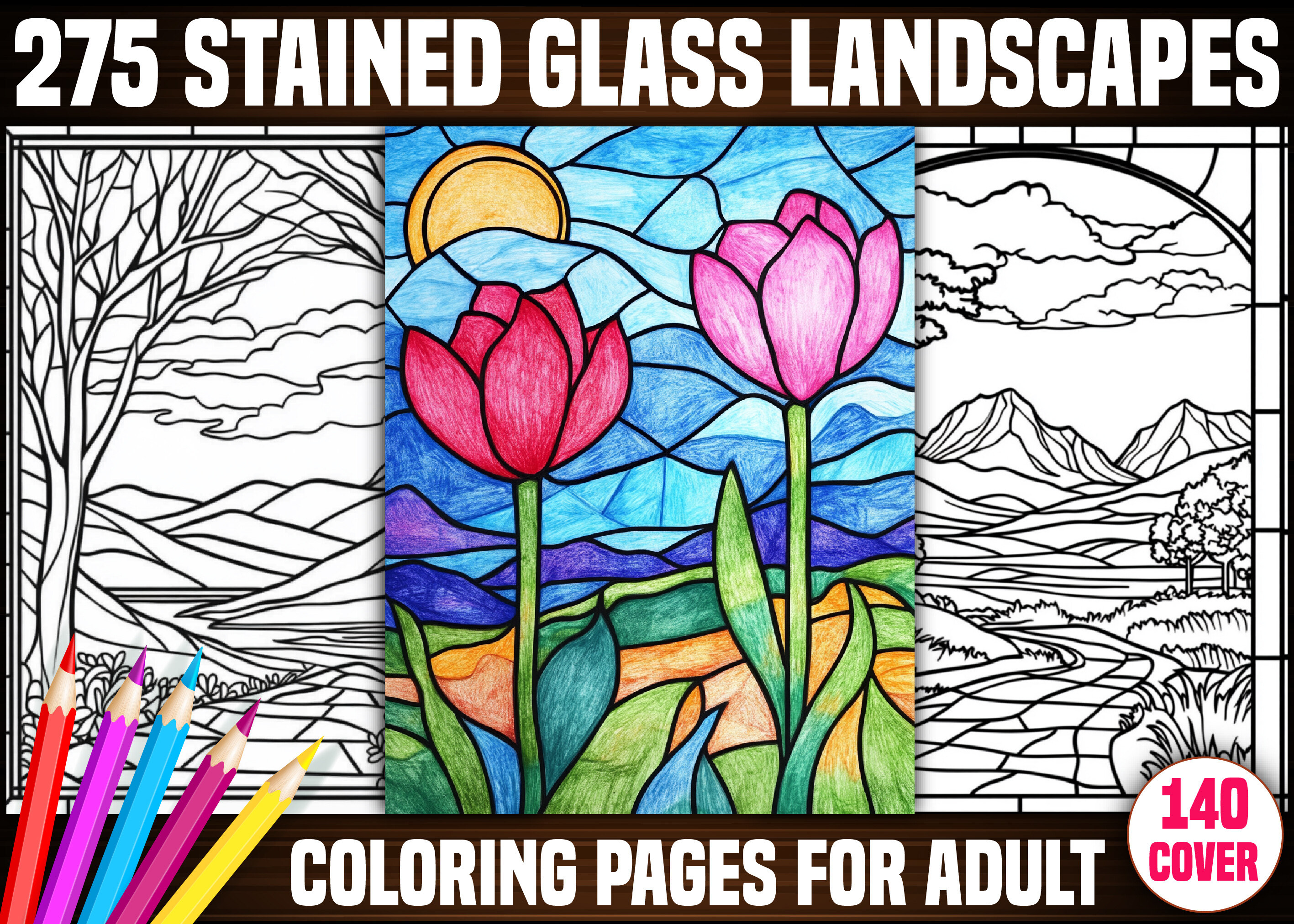 Stained Glass Landscapes Coloring Pages