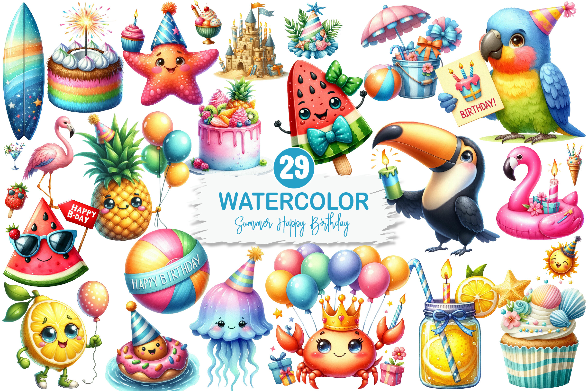 Summer Happy Birthday Clipart Graphic by Breezy.Lane · Creative Fabrica