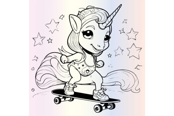 Unicorn Skating Skateboard Coloring Page