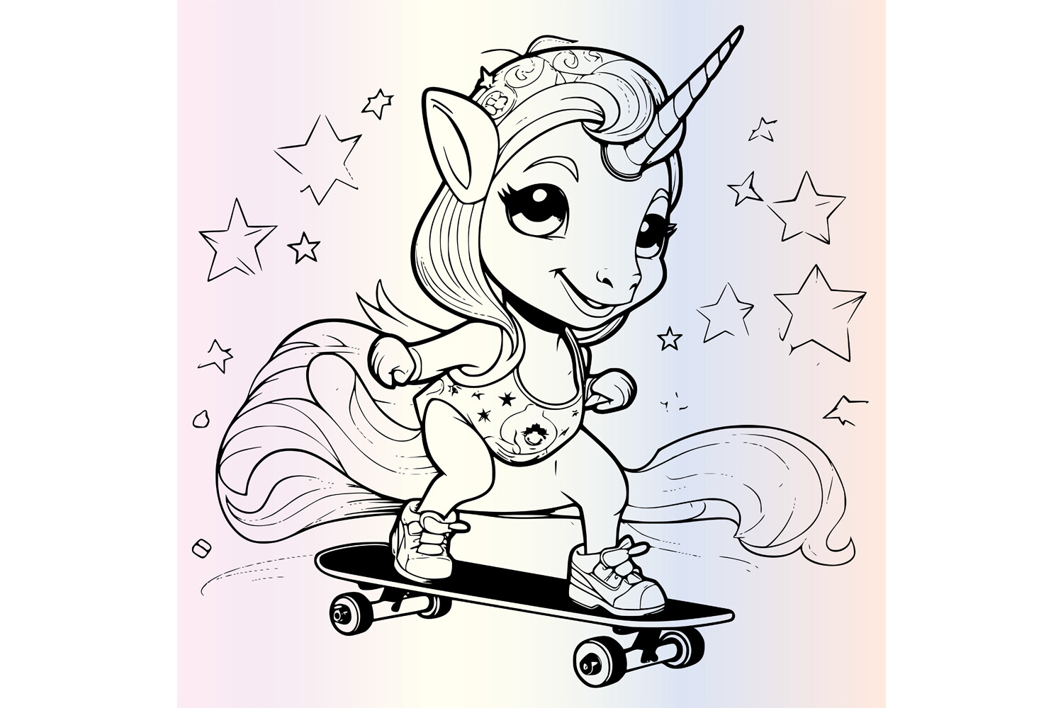 Unicorn Skating Skateboard Coloring Page