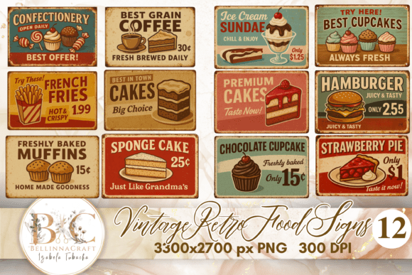 Vintage Retro Food Signs Clipart Bundle