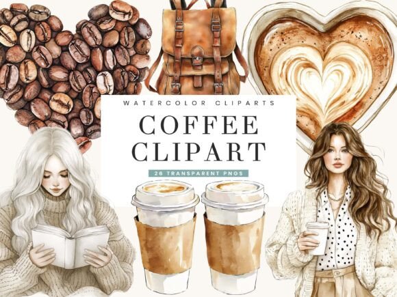 Watercolor Coffee Clipart Bundle