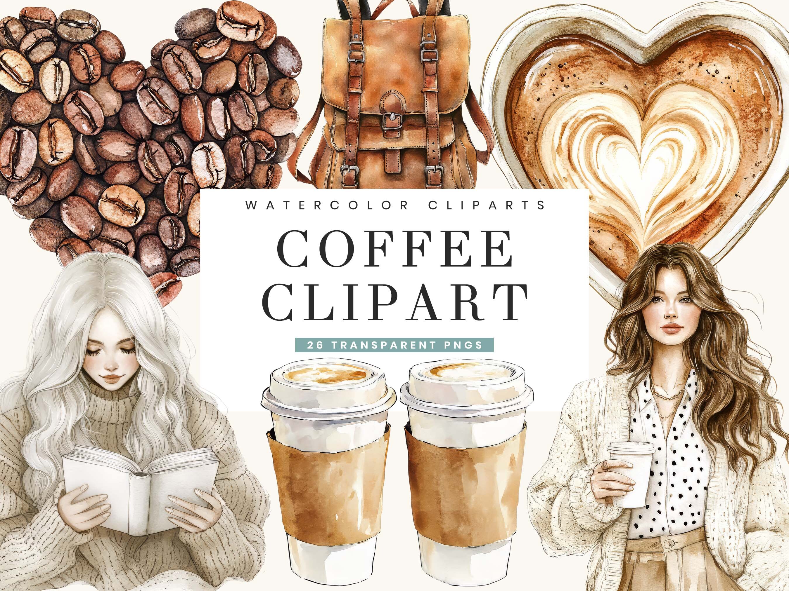 Watercolor Coffee Clipart Bundle