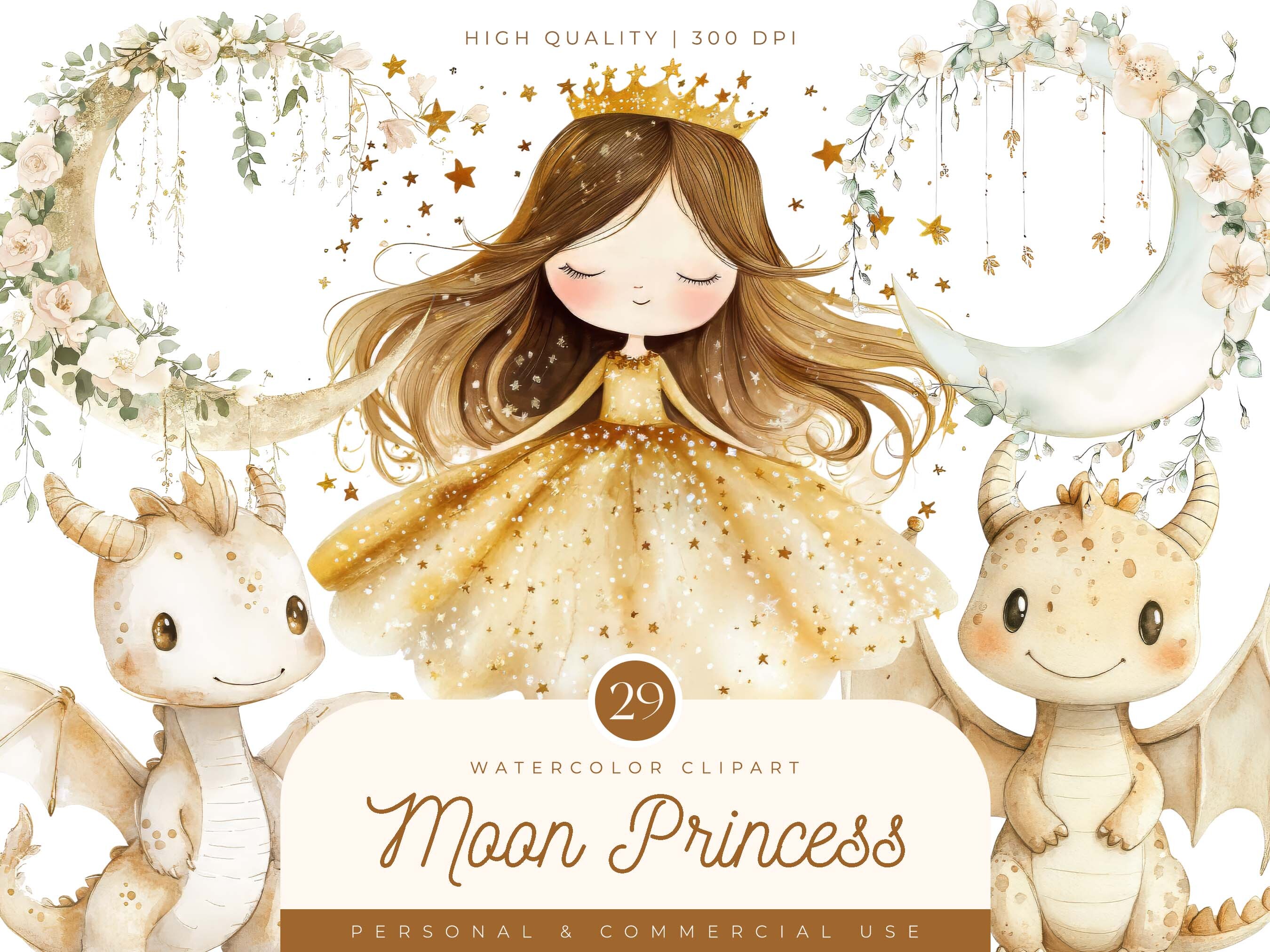 Watercolor Moon Princess Clipart Graphic by SparkyDesignsUS · Creative ...