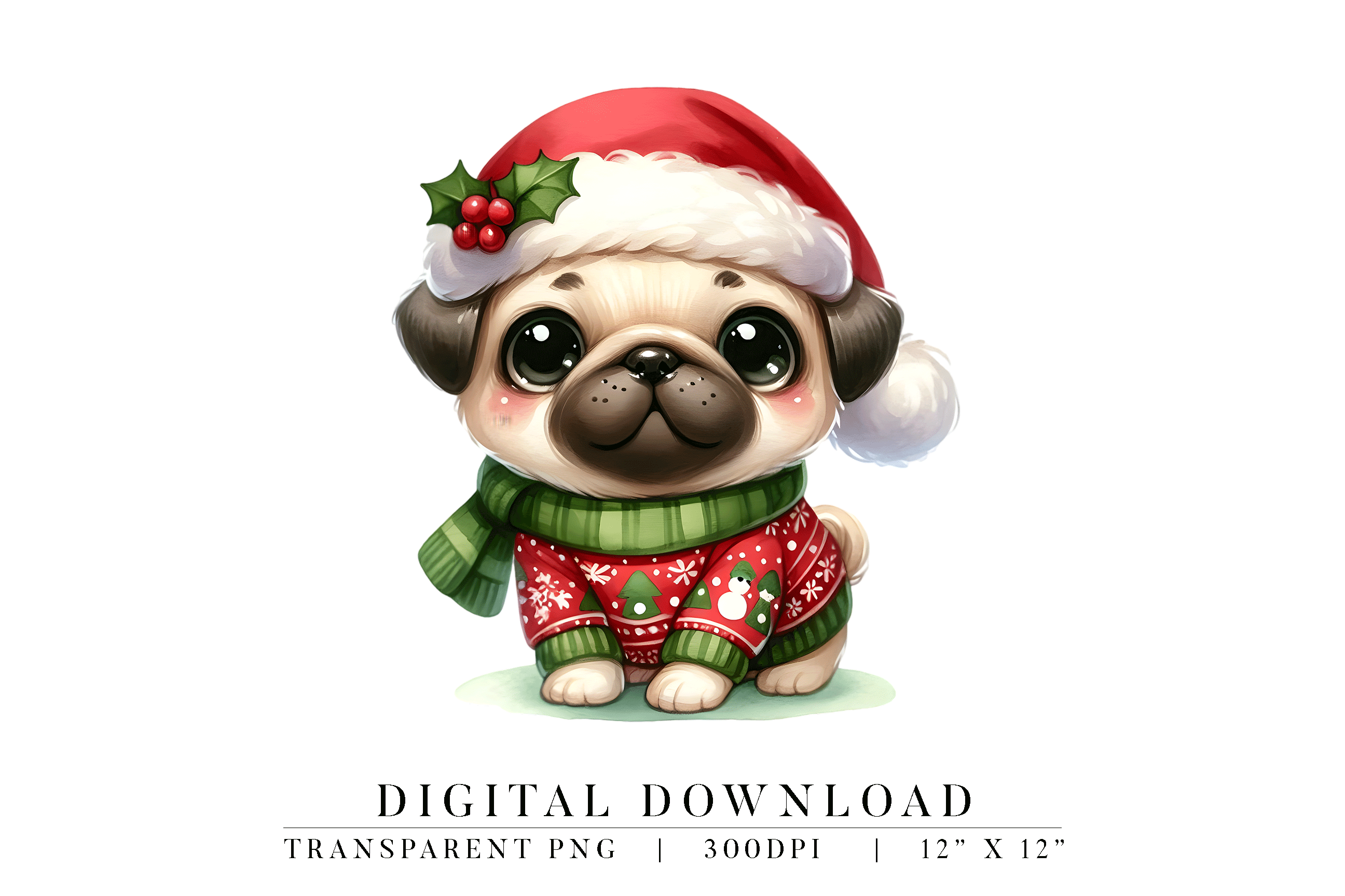 Christmas Pug Clipart PNG Graphic by Luv Bijou · Creative Fabrica