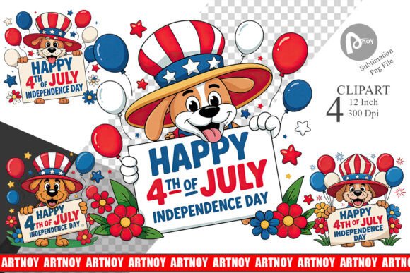 Happy 4th of July Dog Clipart Graphic by Artnoy · Creative Fabrica
