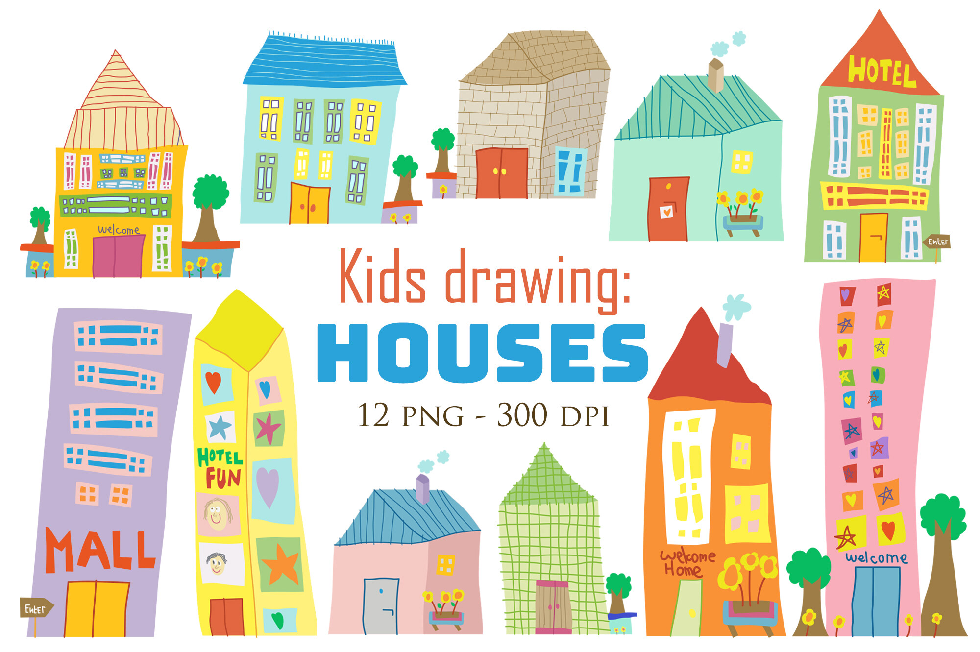 Kids Drawing House Building Cartoon Art