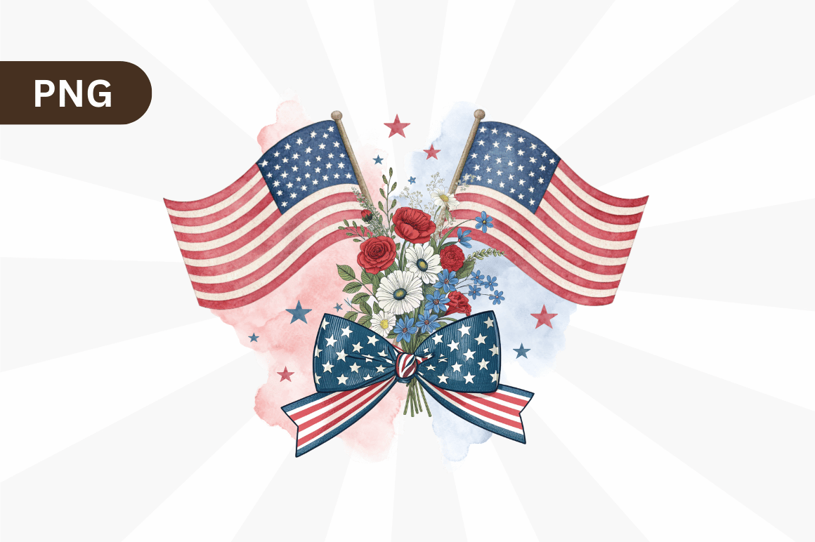 Retro Coquette USA Flag 4th of July PNG Graphic by CraftyCakes ...