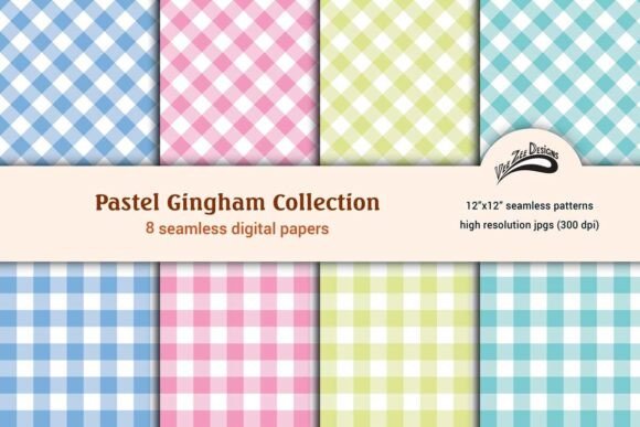 Pastel Gingham Digital Paper Bundle Pack Graphic by Vee Zee Designs ...