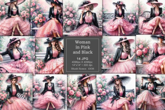 Woman in Pink and Black Digital Paper