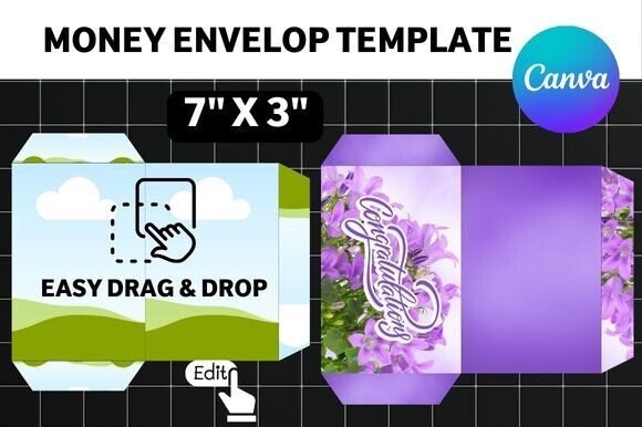 Editable floral Canva money envelope template for cash gifts