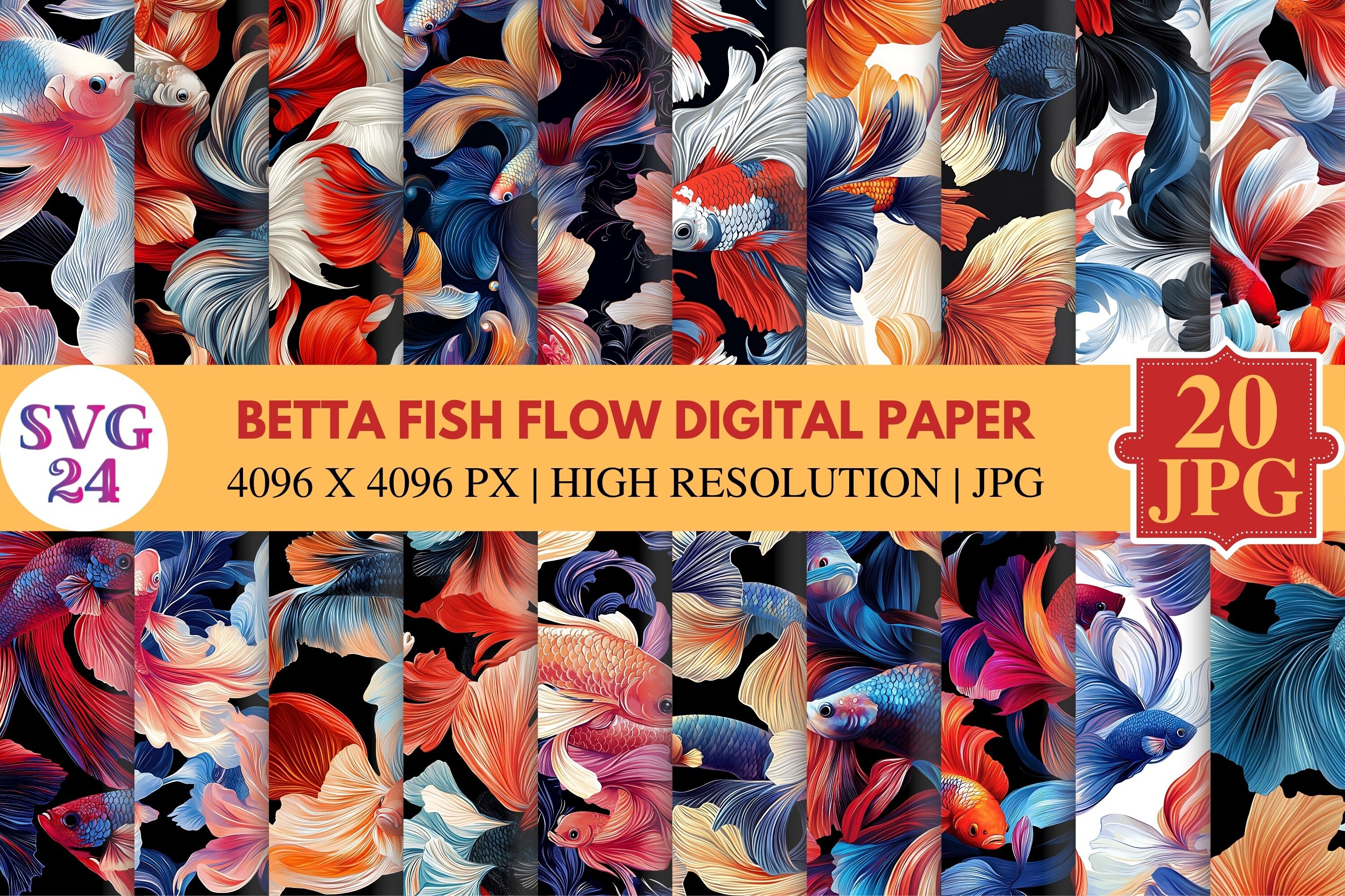 Betta Fish Flow Digital Paper Graphic by SVG24 · Creative Fabrica