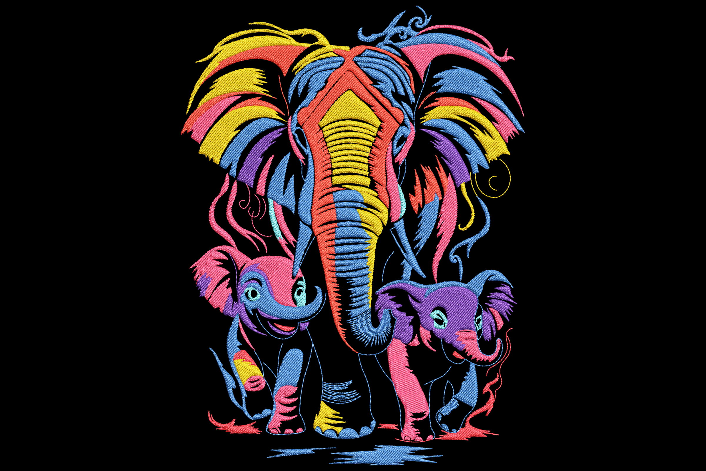 Colorful Elephant Family