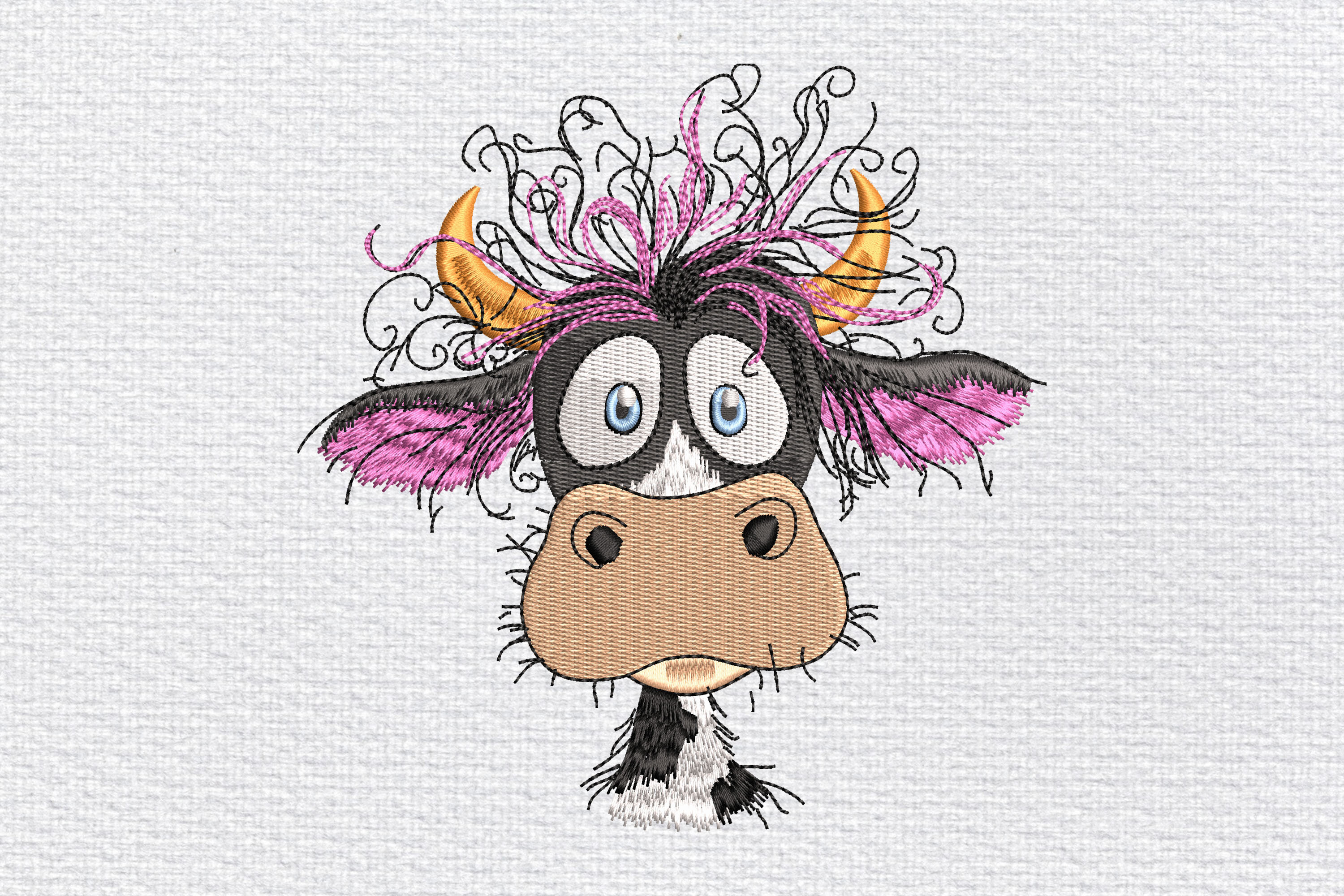 Curly Haired Funny Cow Face